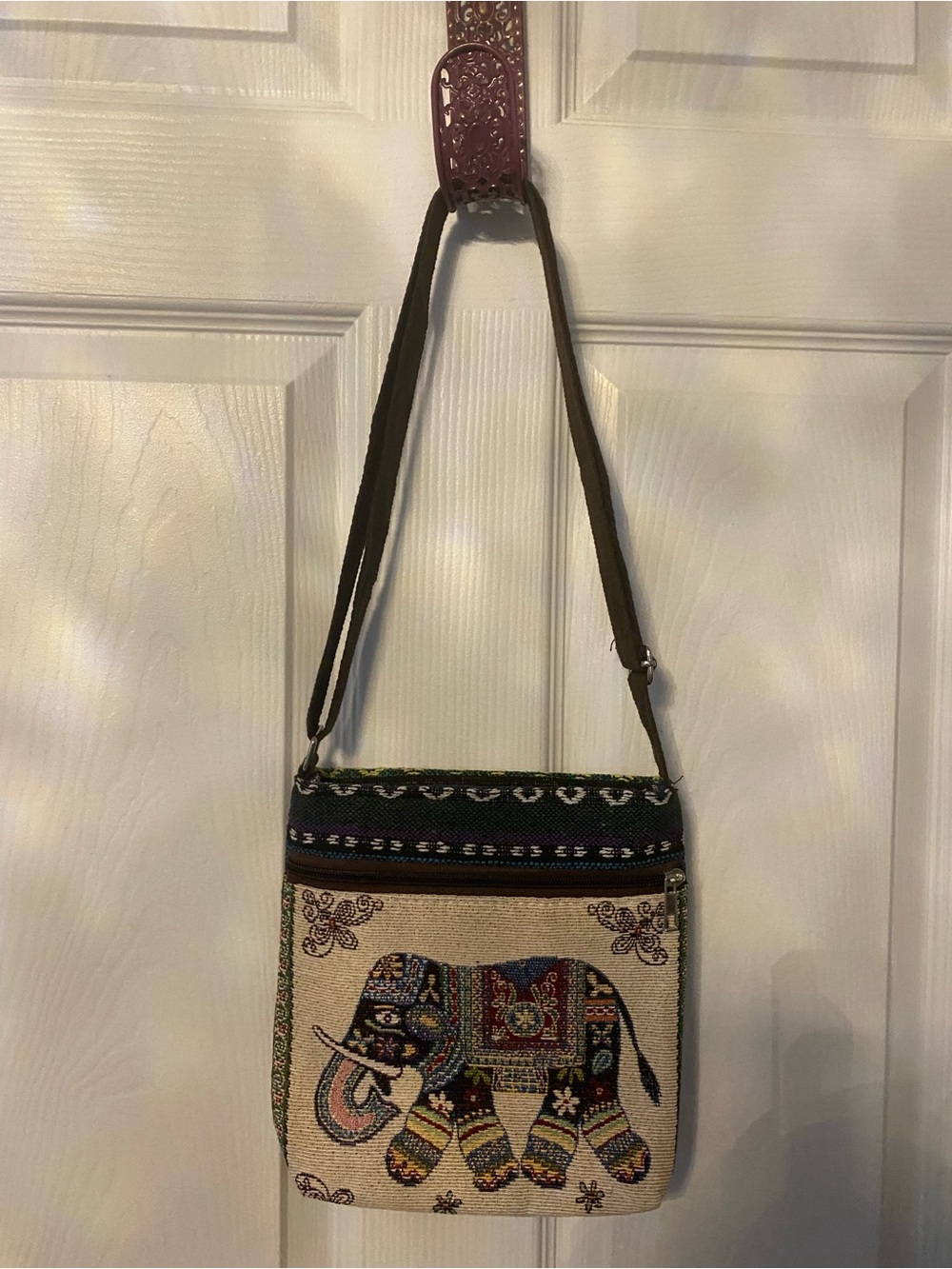 Handcrafted Beige Elephant Crossbody Bag